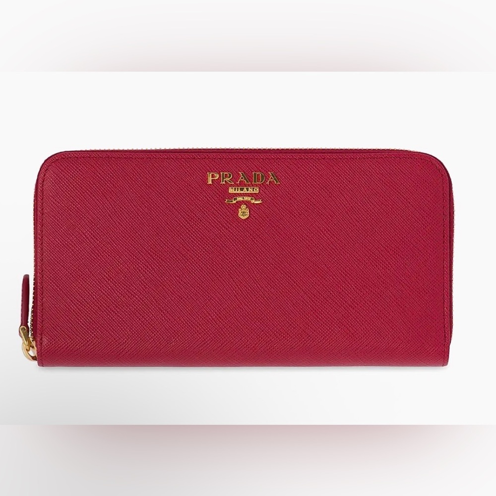 Prada Saffiano Zip Wallet in Deep Red
